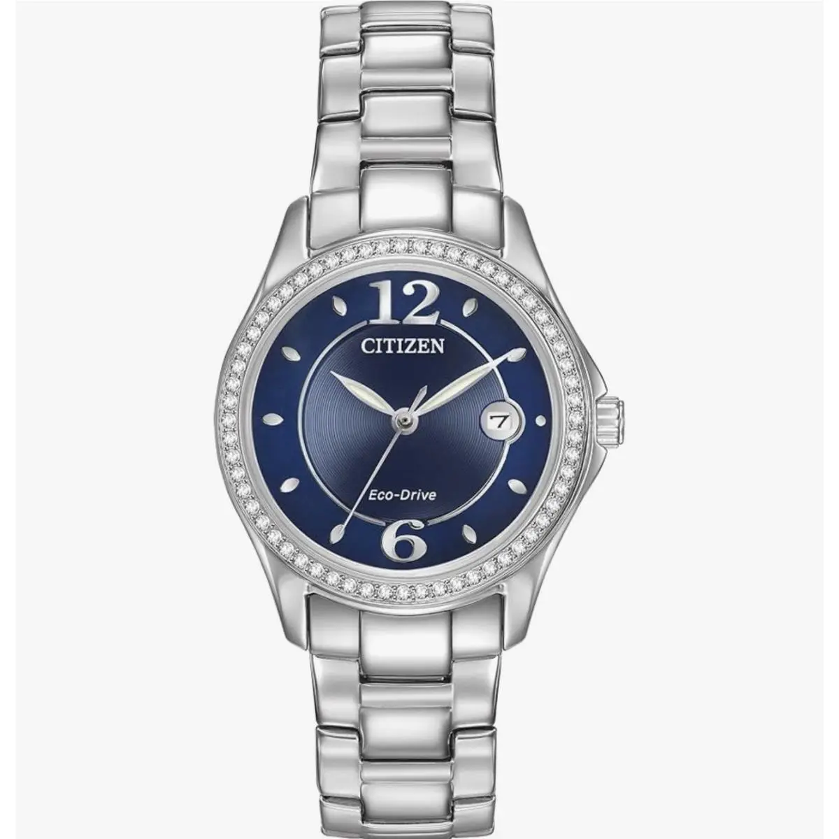 Citizen Eco-drive Silhouette Crystal 30mm Silver SS Case Blue Dial FE1140-86L - Dial: Blue, Band: Silver, Bezel: Silver