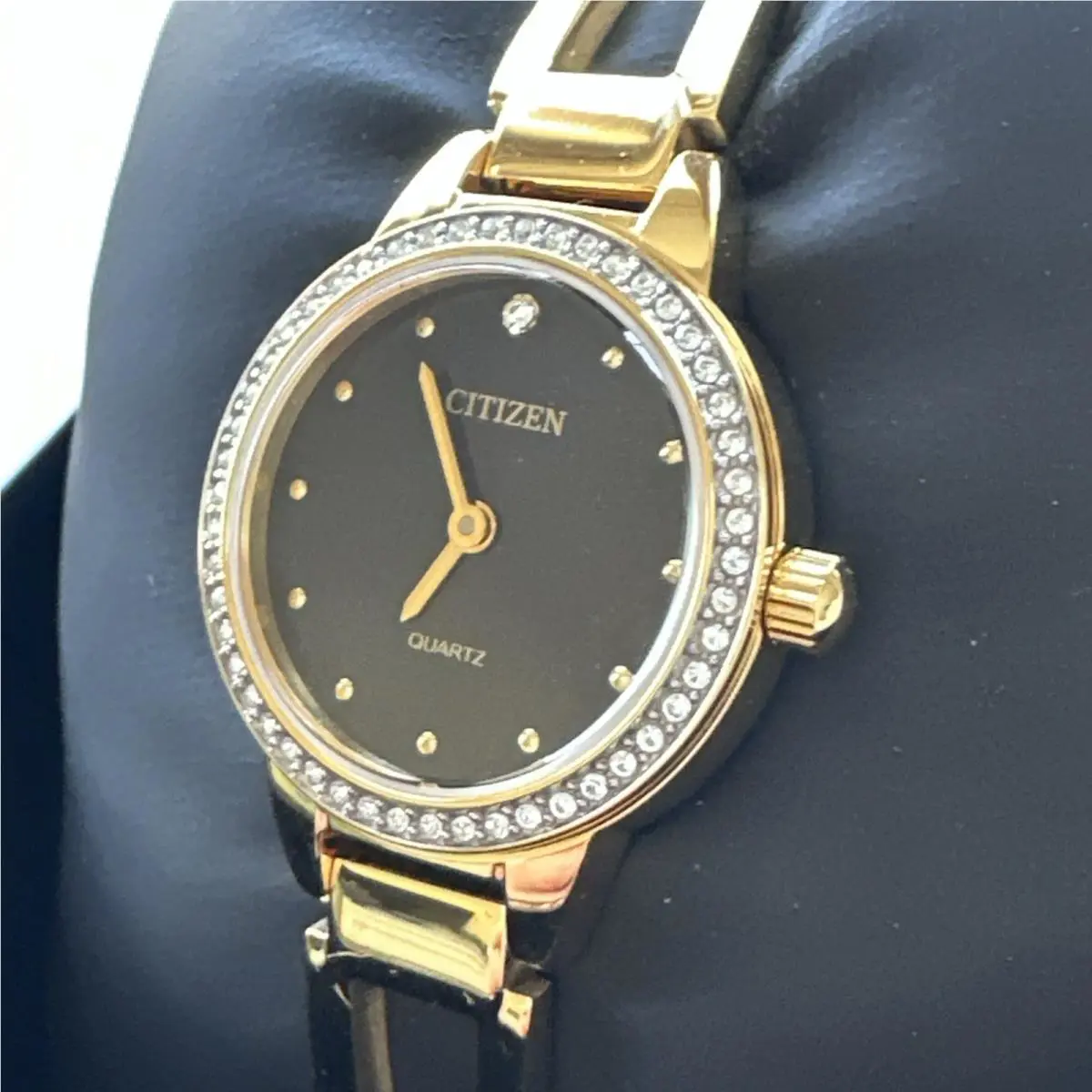 Citizen Womens Quartz Classic Quartz Gold Stainless Steel Watch 24 MM EZ7012-85E - Dial: Black, Band: Gold