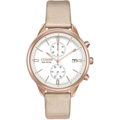 Chronograph FB2003-05A White Dial Brown Leather Strap 39MM Womens Watch by Citizen