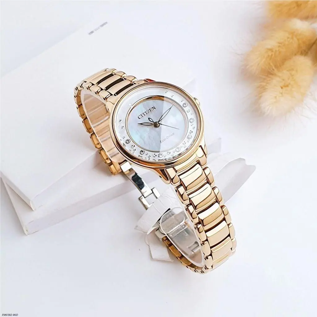 EM0382-86D Circle of Time Eco-drive Mother of Pearl Women Dial Watch by Citizen