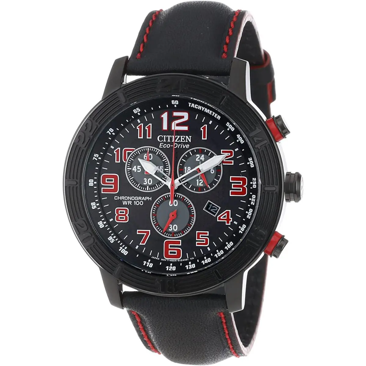 Citizen AT2225-03E Eco-drive Chronograph Men`s Black Watch Black Leather Strap