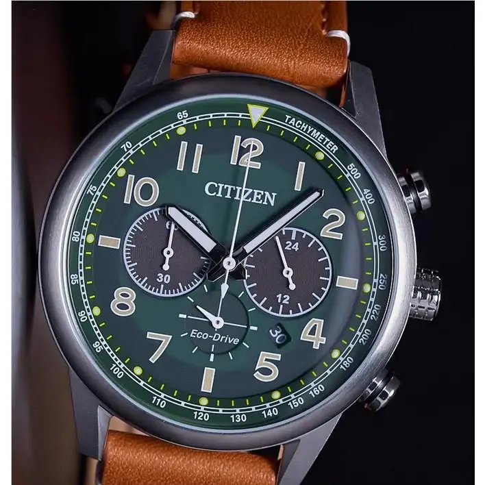 Citizen Green Dial Eco-drive Chronograph Date Display Men`s Watch CA4420-21X