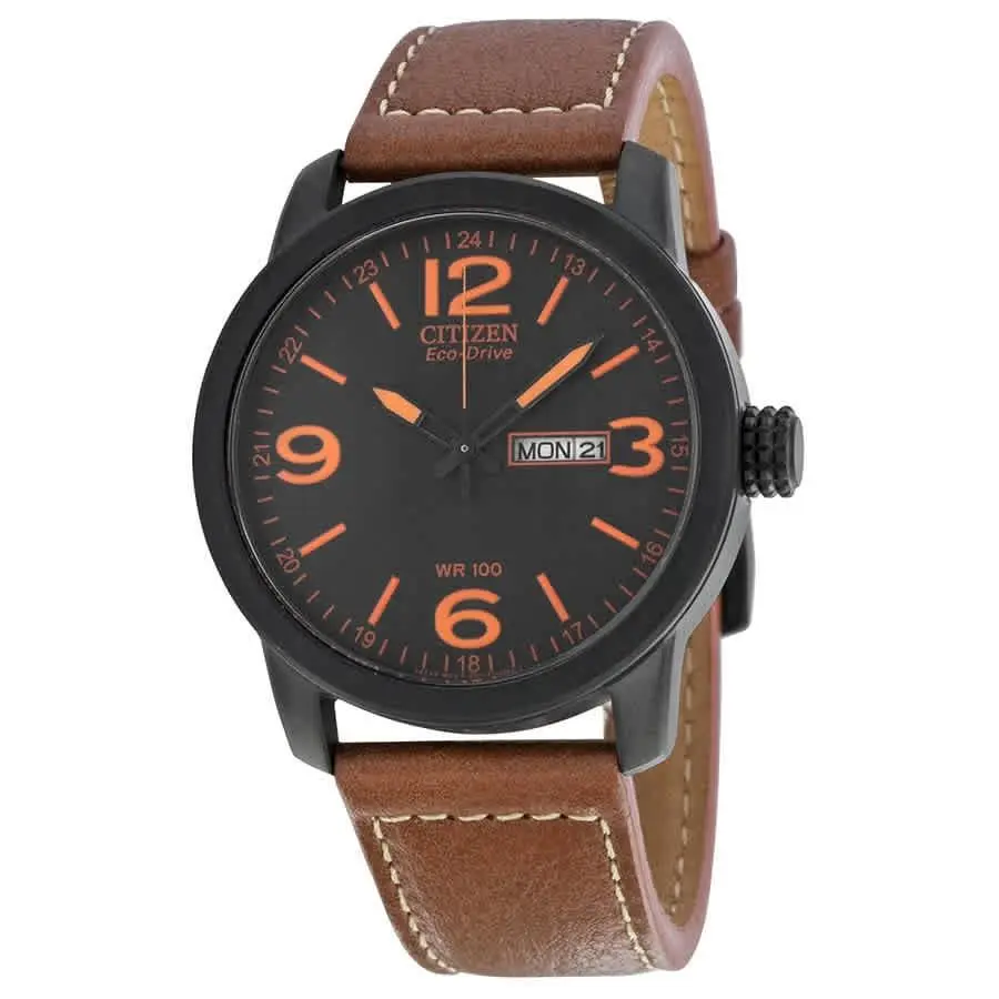 Eco Drive Black Dial Brown Leather Men`s Watch BM8475-26E by Citizen
