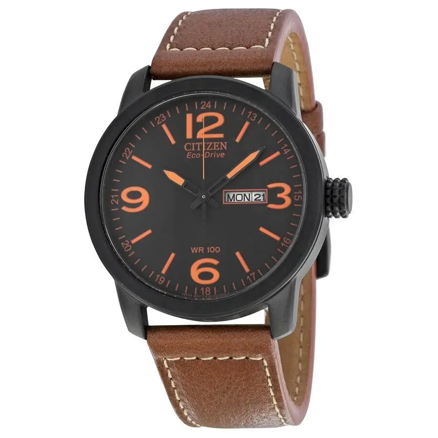 Citizen Men`s Eco Drive Black Dial Brown Leather Watch - BM8475-26E
