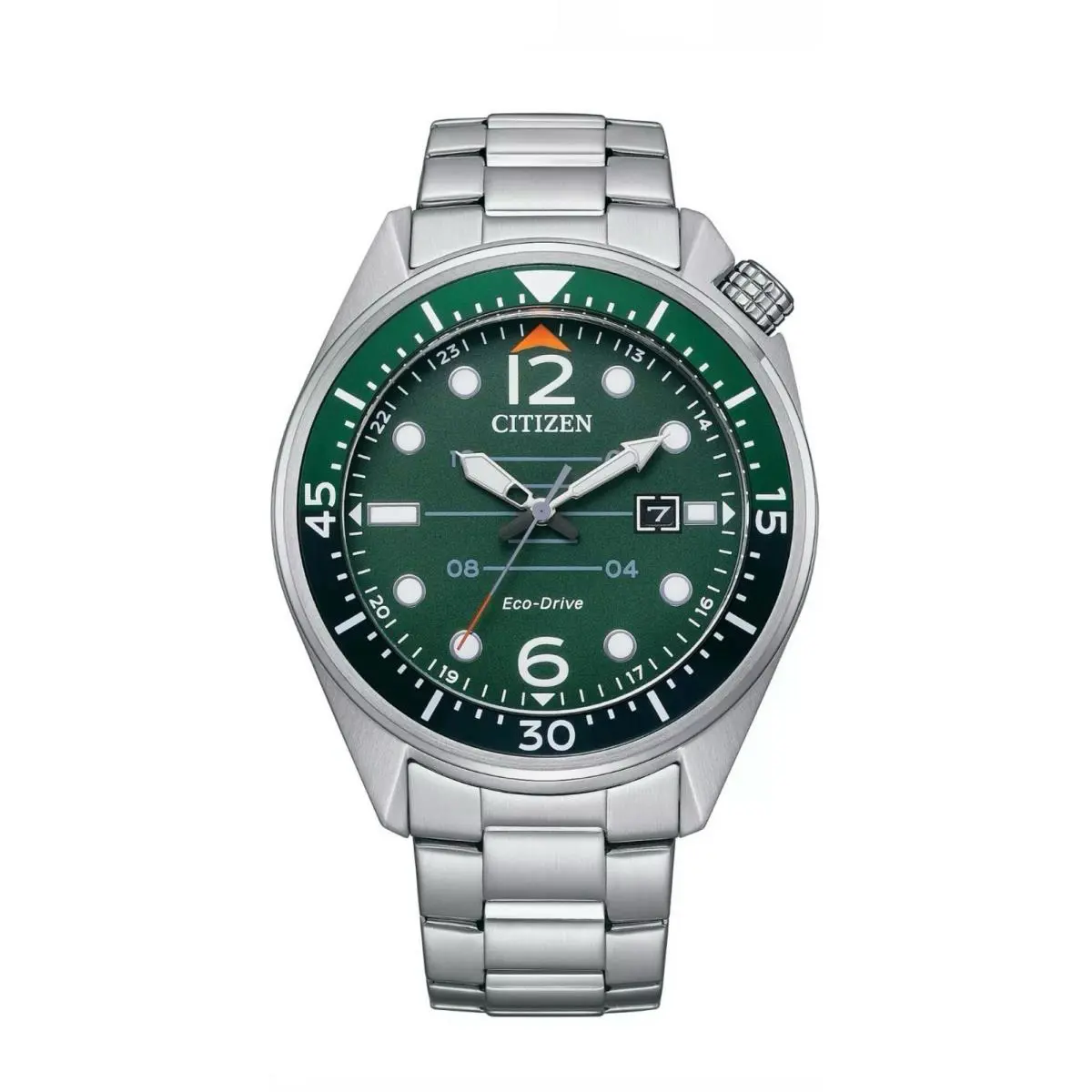 Citizen Men`s Eco-drive Aviator Silver Green Calendar Watch 43 MM AW1715-86X