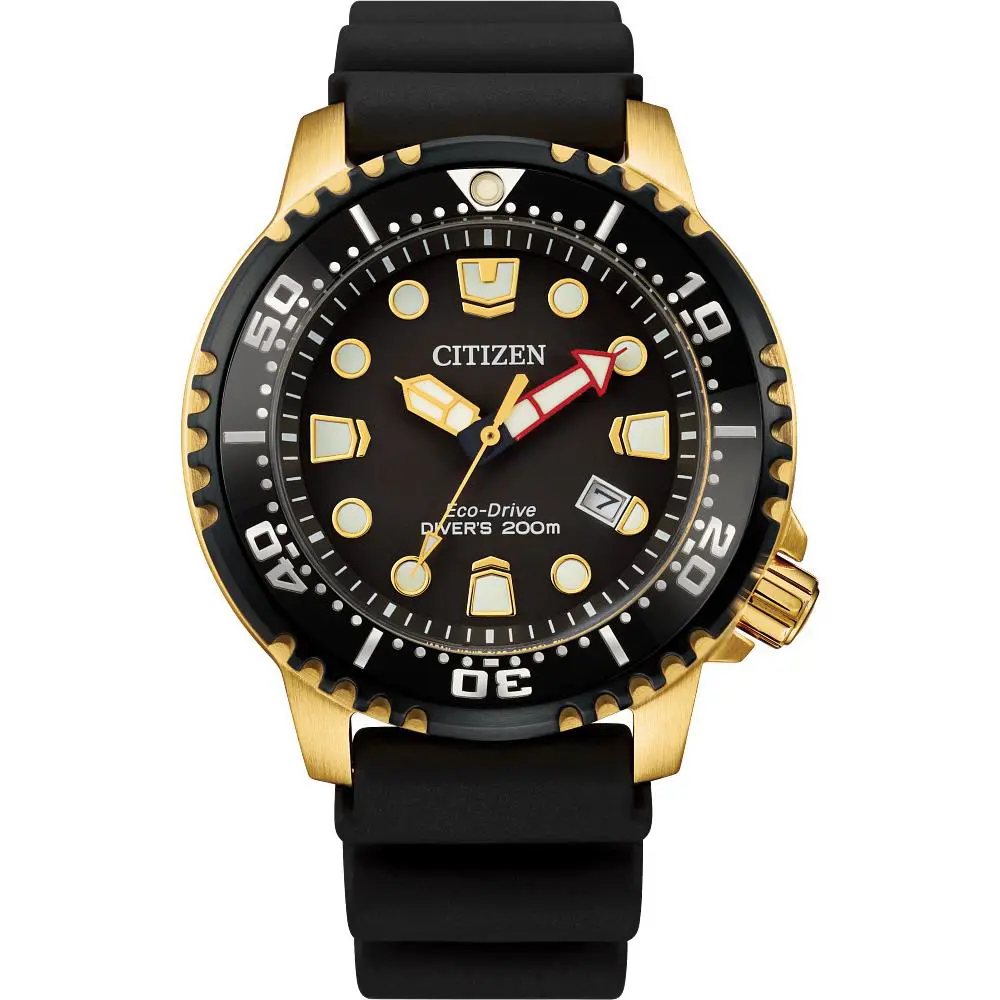 Citizen Promaster Dive Eco-drive Gold Tone Black Dial Men`s Watch BN0152-06E - Dial: Black, Band: Black, Bezel: Black, Gold