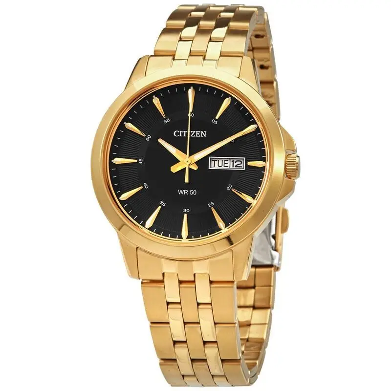 Citizen Men`s Black Dial Gold Stainless Steel Quartz Watch - BF2013-56E