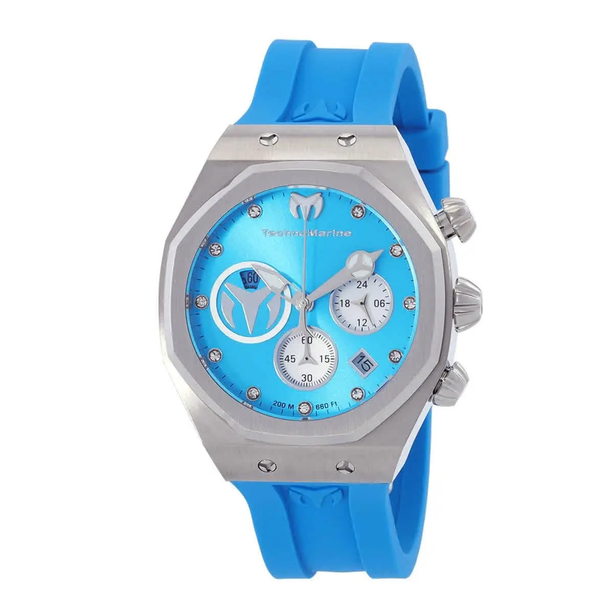 Technomarine Reef Chronograph Gmt Quartz Unisex Watch TM-523006 - Dial: Sky Blue and Silver, Band: Sky Blue, Bezel: Silver-tone