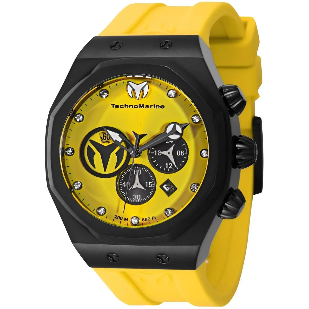 Technomarine Men`s Watch Reef Sun Yellow and Black Dial Silicone Strap TM-523002 - Dial: Yellow, Black, Band: Yellow