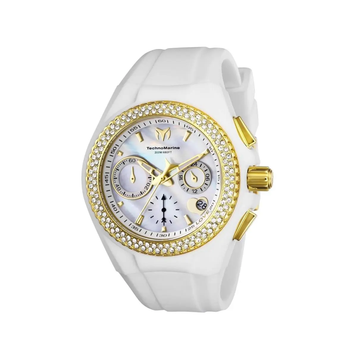 Technomarine Lady Cruise Valentine Quartz Watch White TM-117046 - Dial: White, Band: White, Bezel: Gold, White