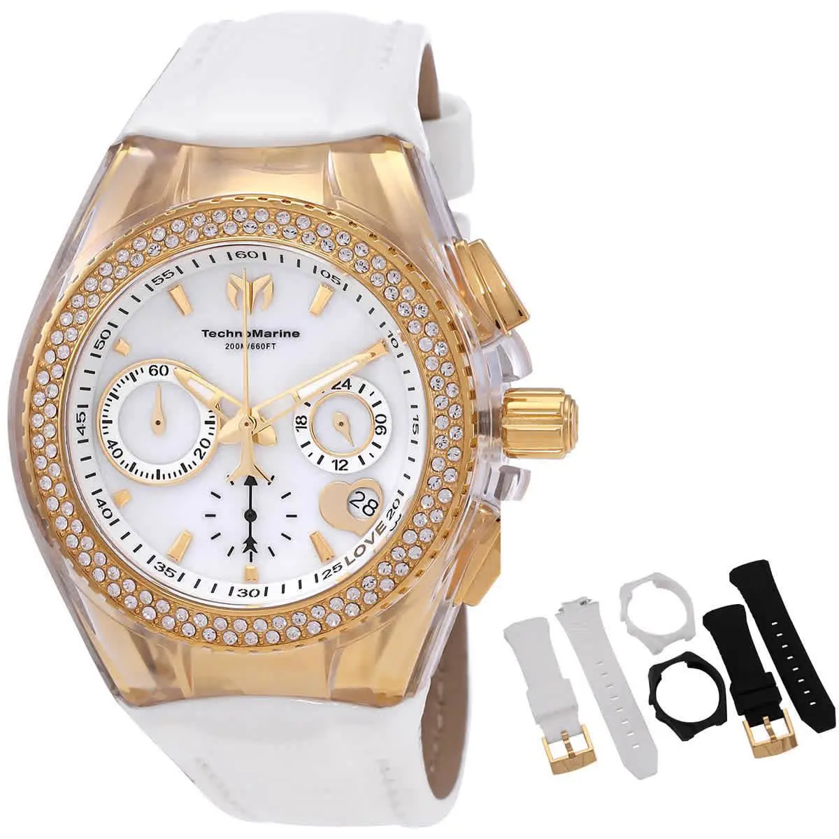 Technomarine Women`s TM-117046 Cruise Valentine Quartz White Dial Watch - Dial: White, Band: White, Bezel: Gold, White