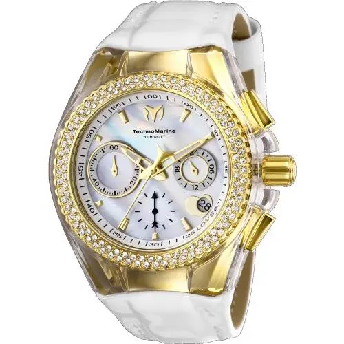 Technomarine Women`s Cruise Mother of Pearl Dial Watch - TM-117046 - Dial: White, Band: White, Bezel: Gold, White