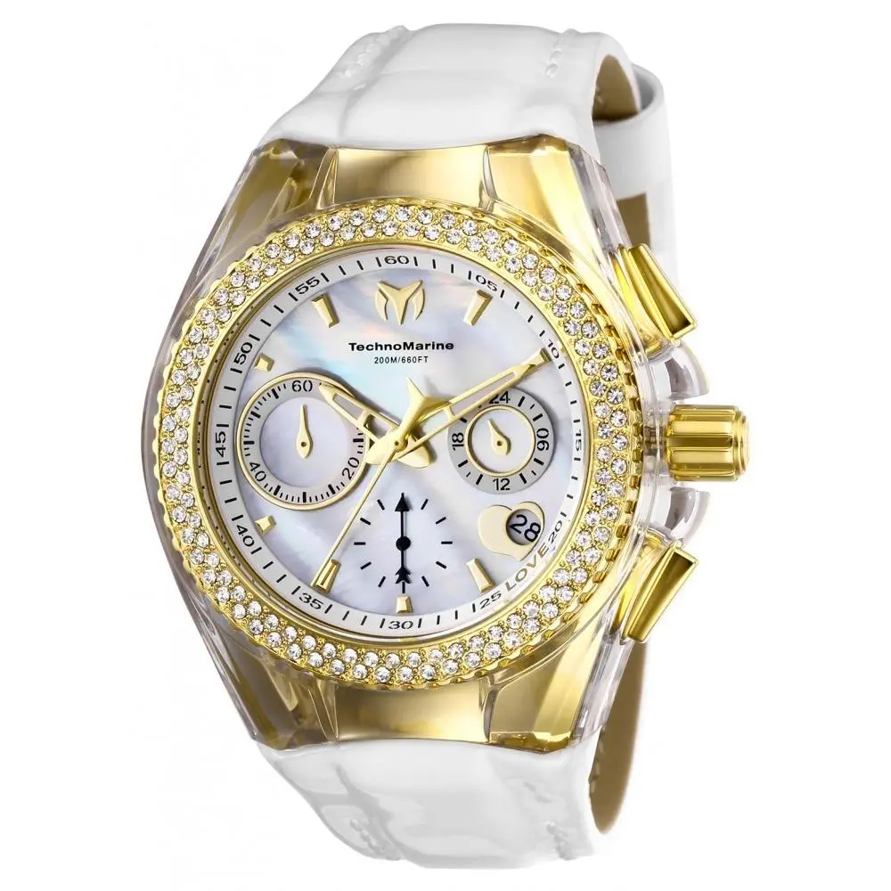 Technomarine Women`s TM-117046 Cruise Valentine Quartz White Dial Watch - Dial: White, Band: White, Bezel: Gold, White