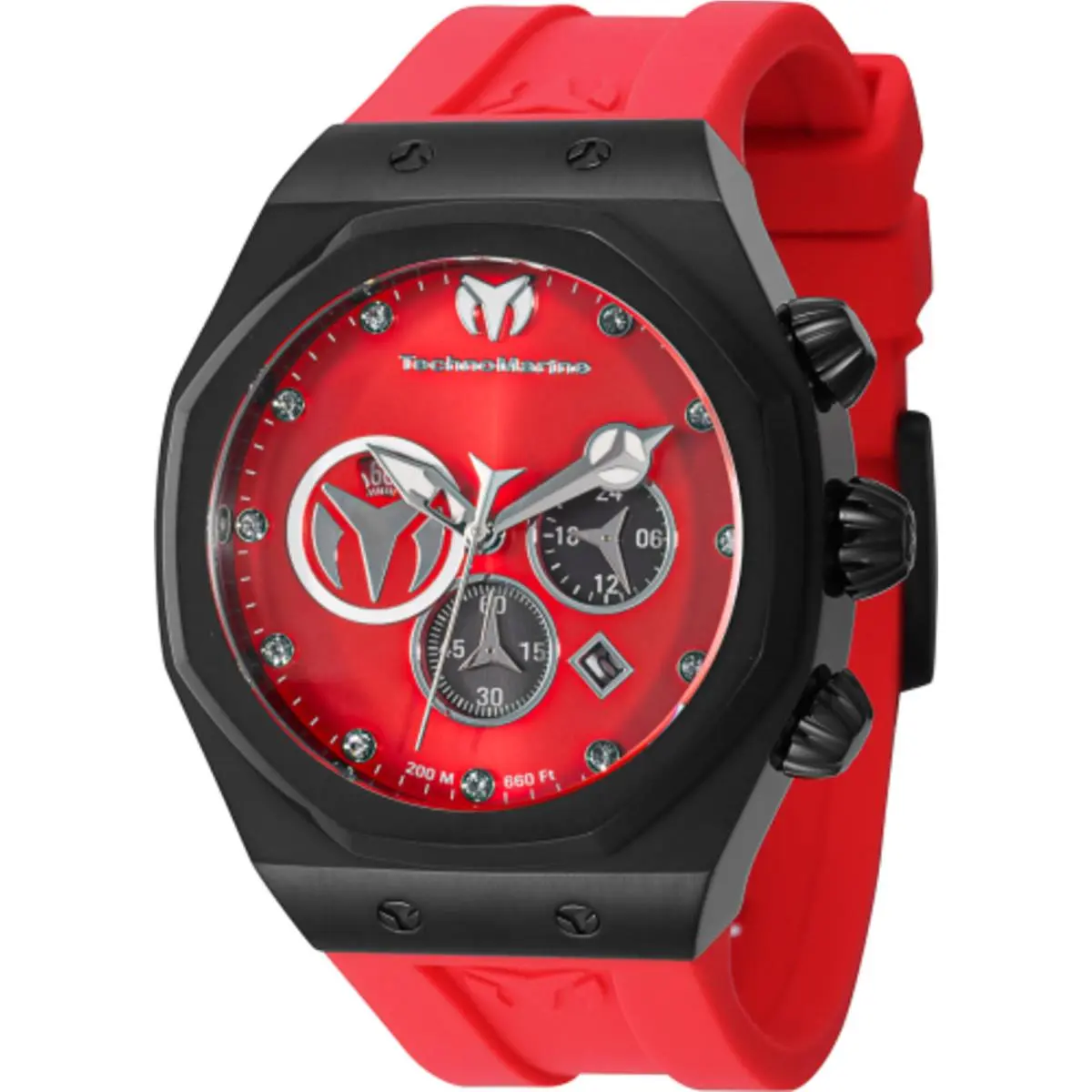 Technomarine Men`s Watch Reef Sun Quartz Chrono Red Silicone Strap TM-523003