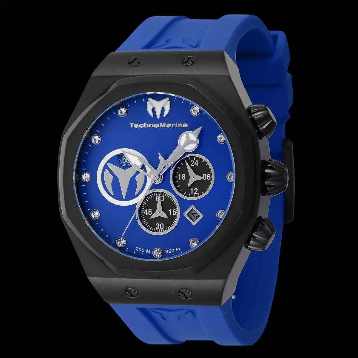 Technomarine Reef Sun Men`s Watch Chronograph Black/blue Tone Jewel Dial Markers by TechnoMarine