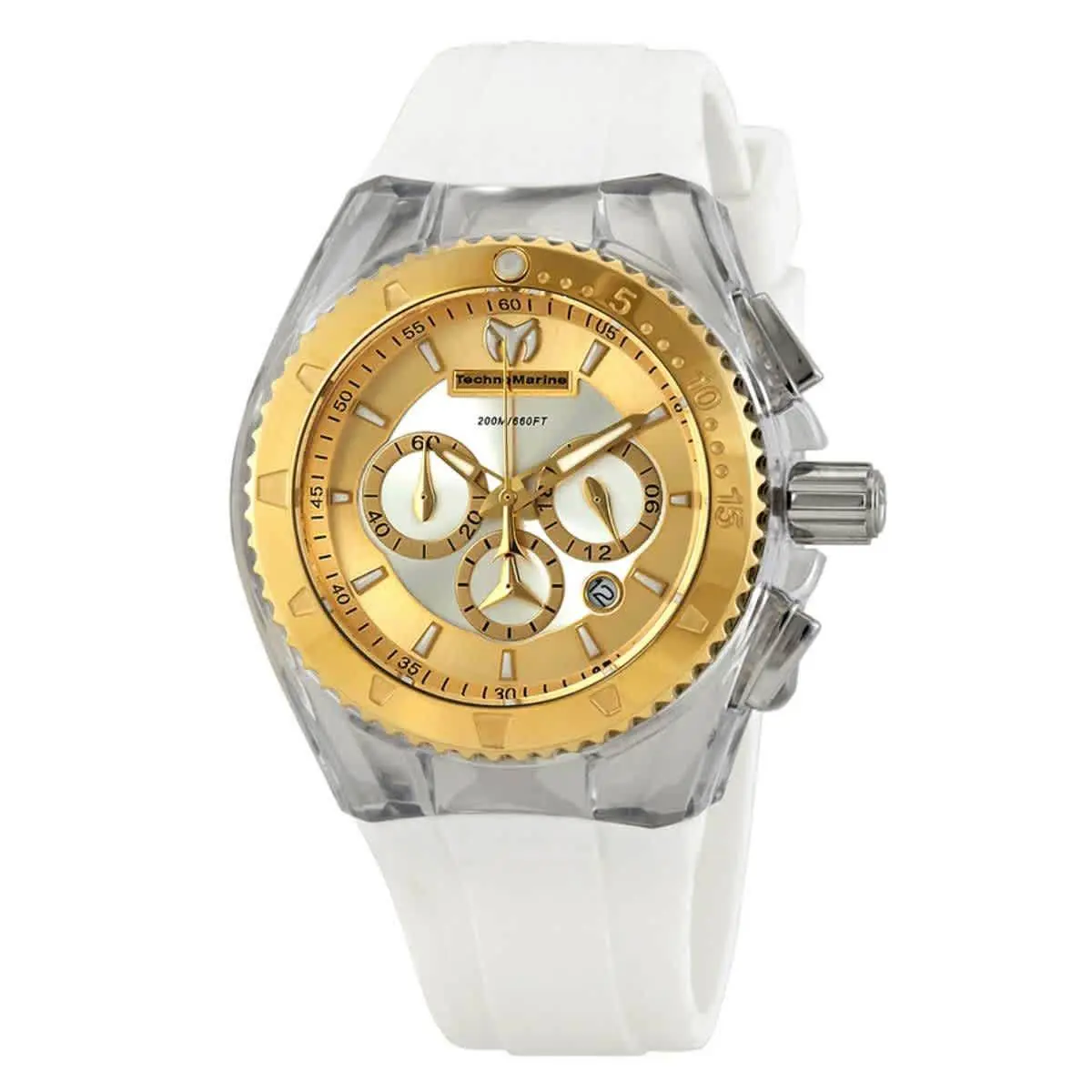 Technomarine Cruise Dream Chronograph Ladies Watch 116002 - Dial: Gold, Band: White, Blue, Black, Green, Bezel: Silver-tone