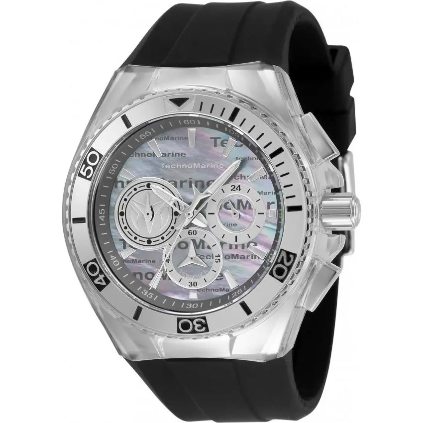 Technomarine Cruise California Men`s 46mm Silver Mop Chronograph Watch TM-120023 - Dial: Blue, Gray, Multicolor, Purple, Band: Black, Bezel: Black, Silver