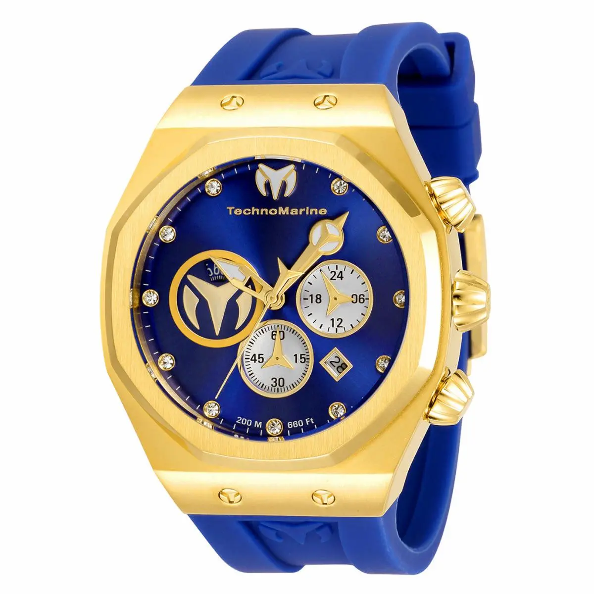 Technomarine Reef Sun Men`s Watch Chronograph Gold/blue Jewel Dial Markers 45mm