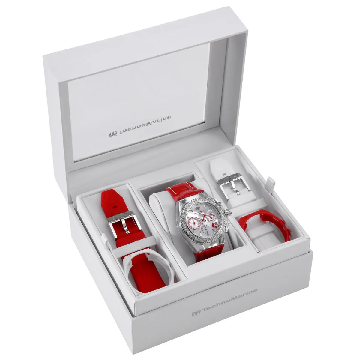 Technomarine Women`s TM-117001 Cruise Quartz Multifunction White Dial Watch - Dial: Red, White, Band: Red, White