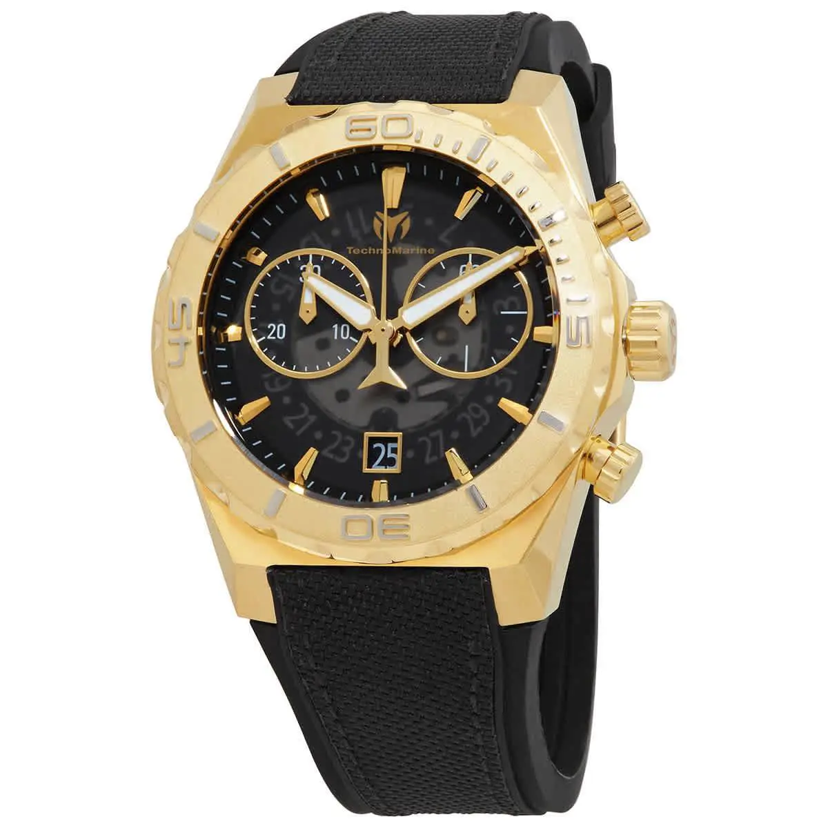 Technomarine Reef Chronograph Quartz Black Dial Men`s Watch TM-519008 - Dial: Black, Band: Black, Bezel: Gold-tone