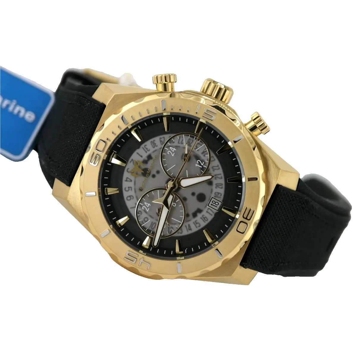 Technomarine TM-519008 Reef Shark Dual Time Watch Gold Steel Analog Gmt 47MM by TechnoMarine