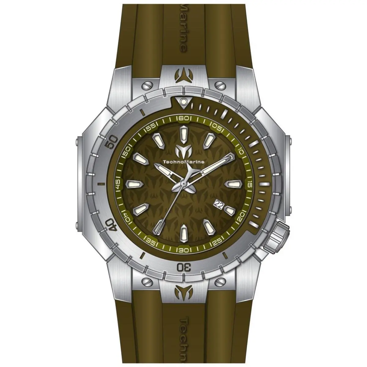 Technomarine Men`s Watch Manta Sea Quartz Green Dial Silicone Strap TM-224008