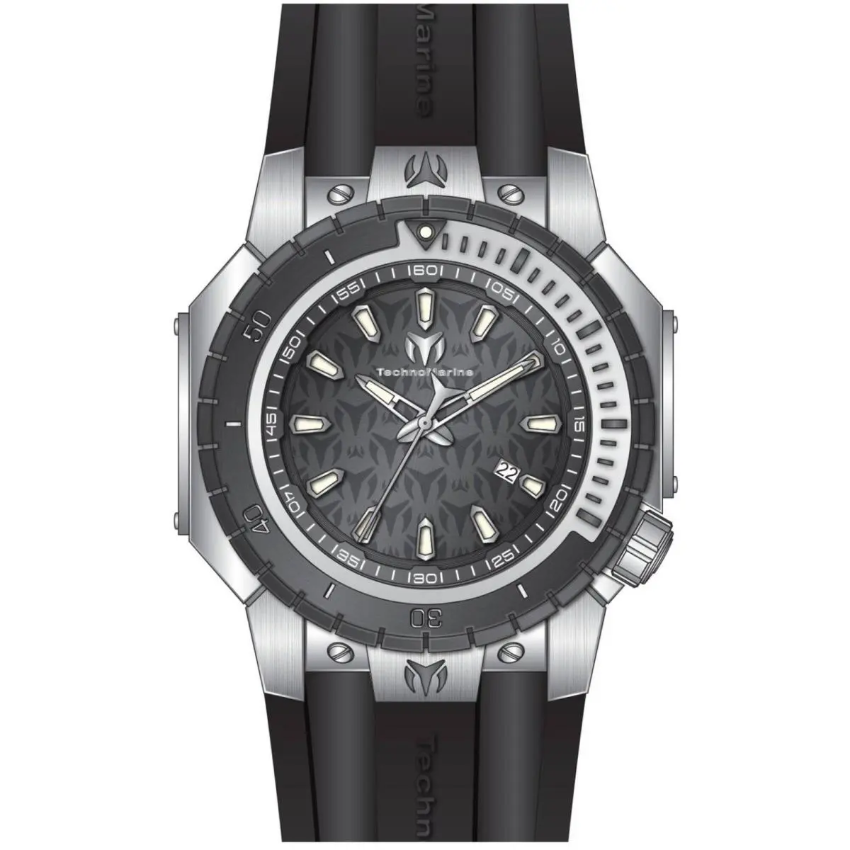 Technomarine Men`s Watch Manta Sea Quartz Gunmetal Dial Silicone Strap TM-224006