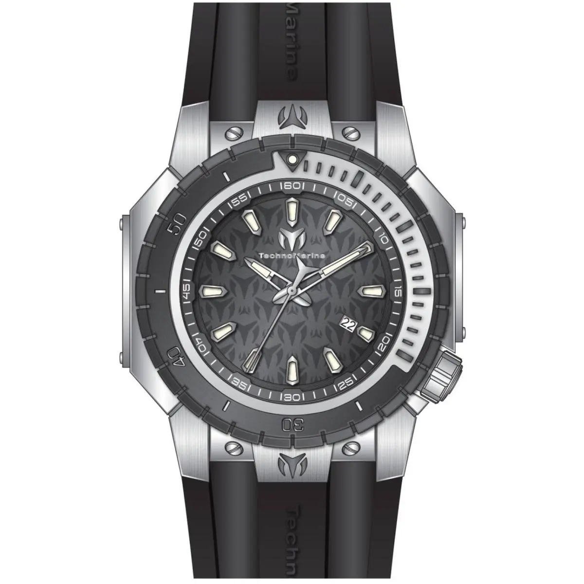 Technomarine Men`s Watch Manta Sea Quartz Gunmetal Dial Silicone Strap TM-224006 - Dial: Gunmetal, Band: Black