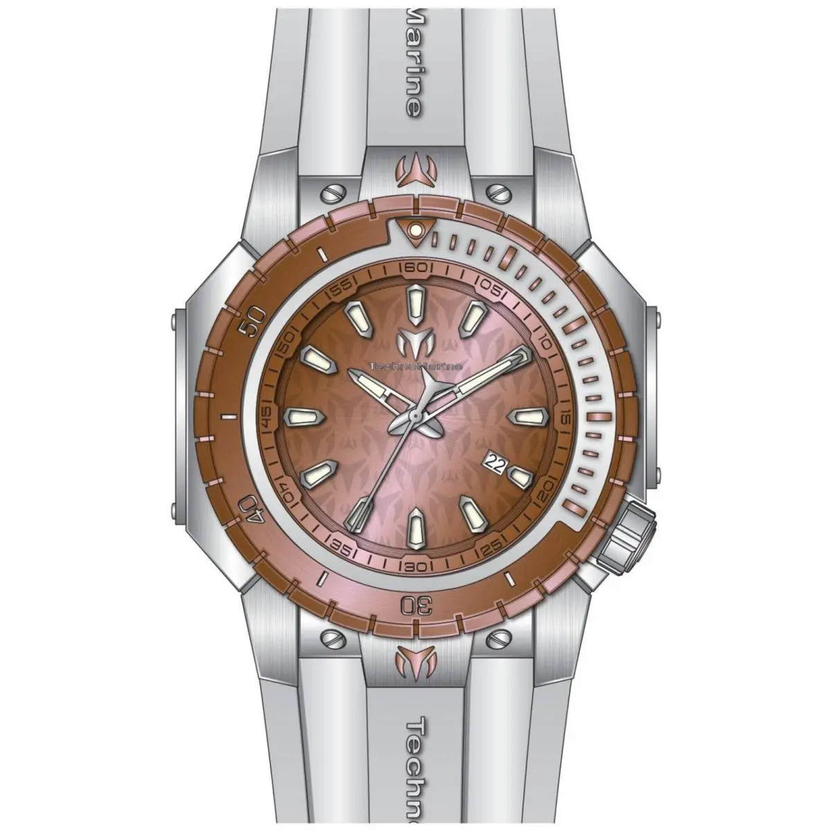 Technomarine Men`s Watch Manta Sea Quartz Rose Gold Dial Rubber Strap TM-224005