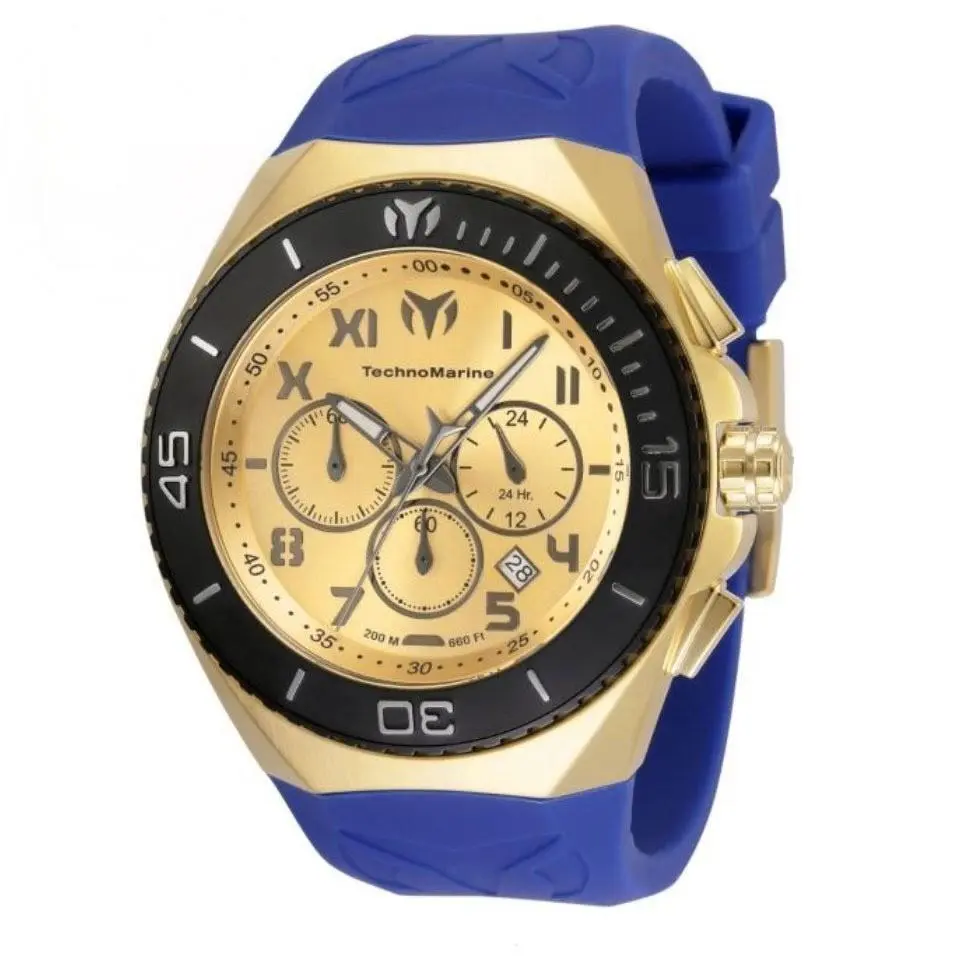 Technomarine Manta Ocean Men`s 48mm Watch Gold Black Blue Silicone TM-220018