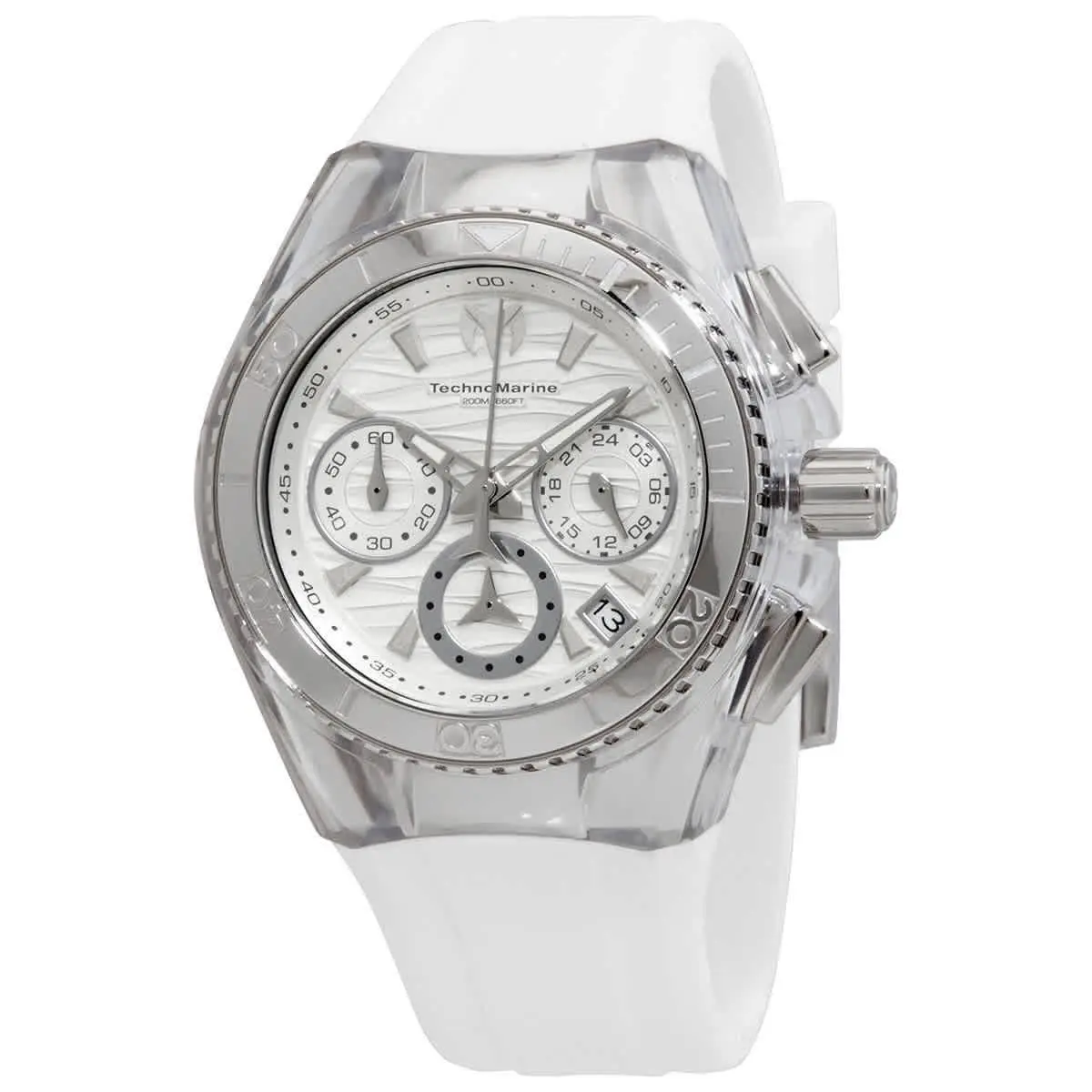 Technomarine Cruise Chronograph Quartz Silver Dial Ladies Watch TM-120033 - Dial: Silver, Band: White, Bezel: Silver-tone