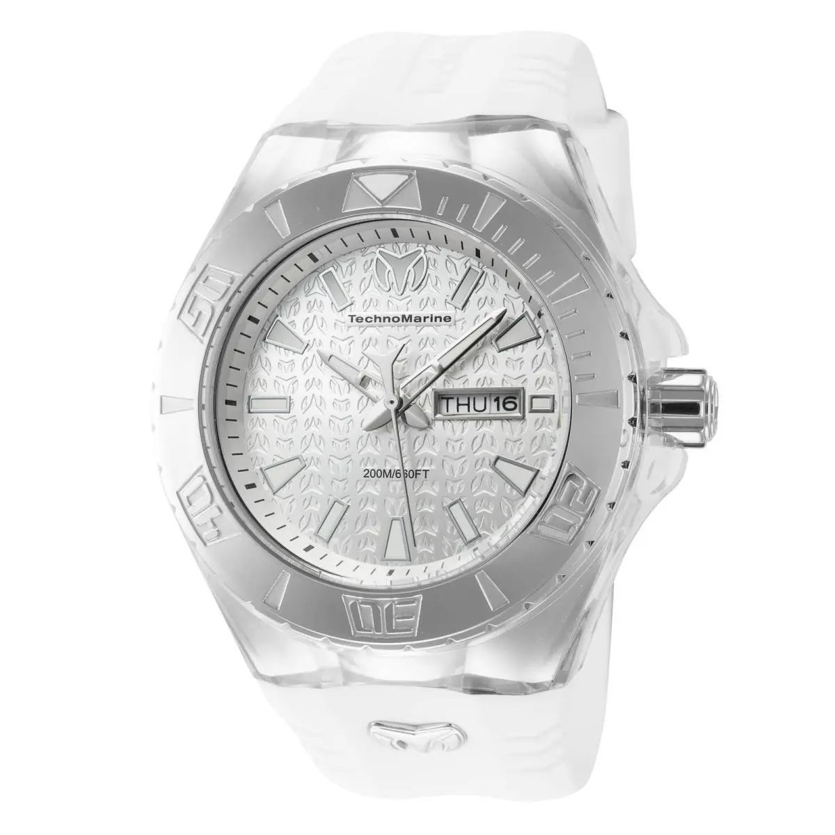 Technomarine Men`s Cruise Monogram 48mm Quartz Watch TM-122008 - Dial: Silver, Band: White, Other Dial: Silver