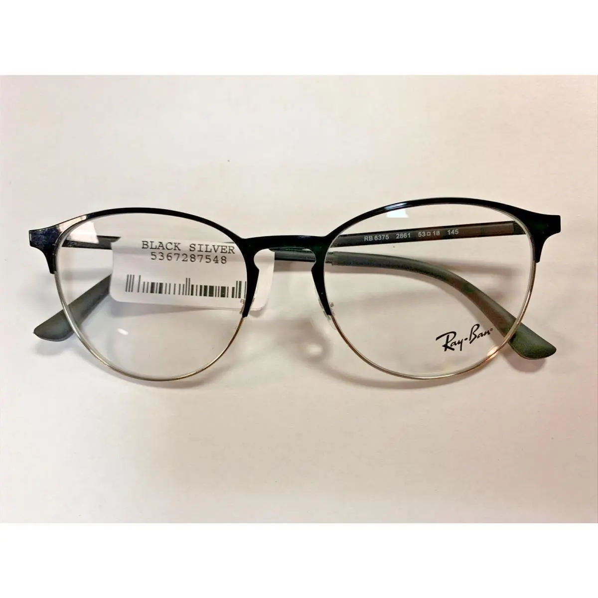 53 mm Ray Ban RB6375 2861 Black/silver Frame Demo Lens Eyeglasses 53-18-145 by Ray-Ban