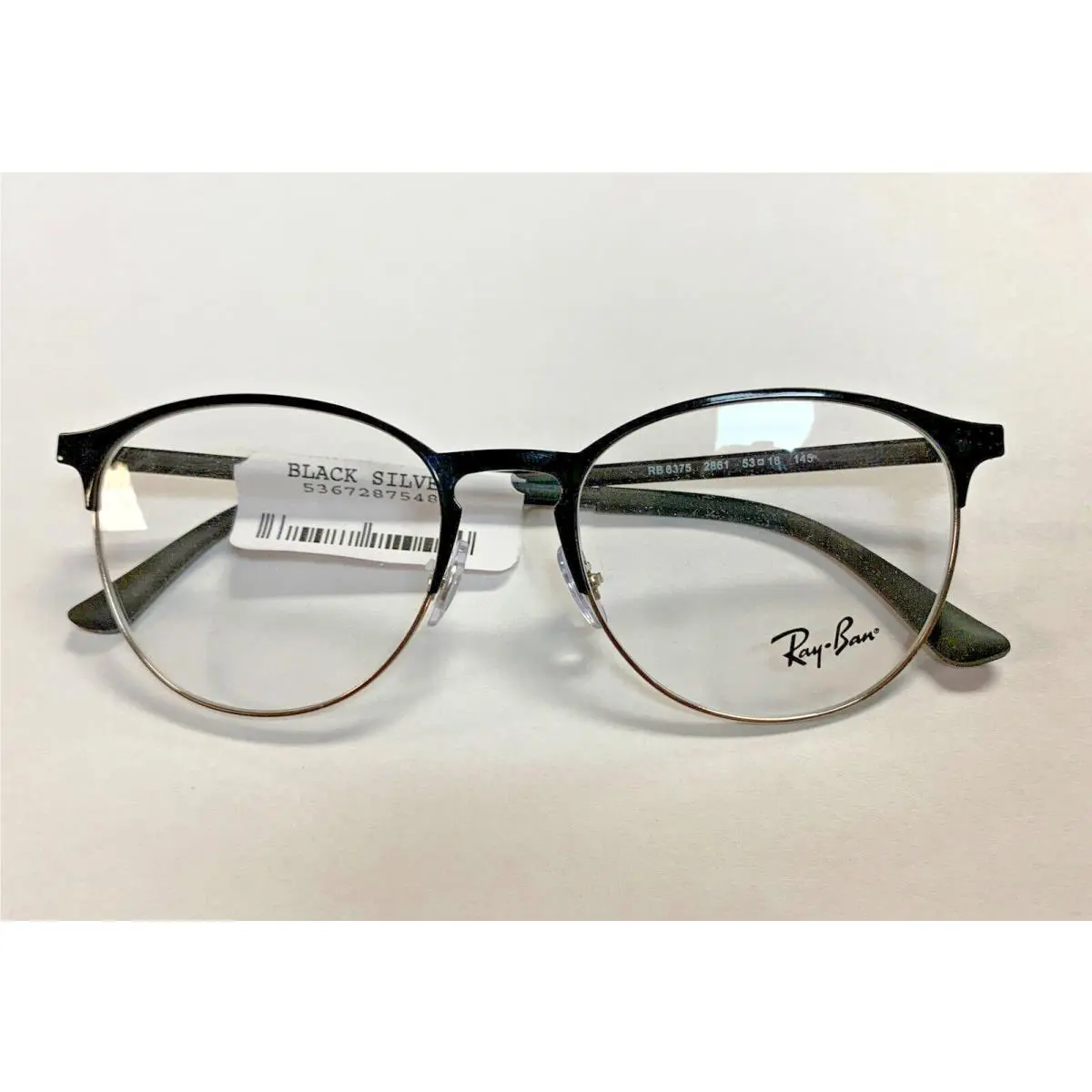 53 mm Ray Ban RB6375 2861 Black/silver Frame Demo Lens Eyeglasses 53-18-145