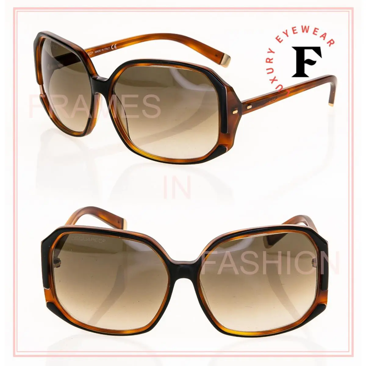DsQuared2 Oversized Geometric Retro Brown Black Sunglasses DS0052 0052 Dsquared
