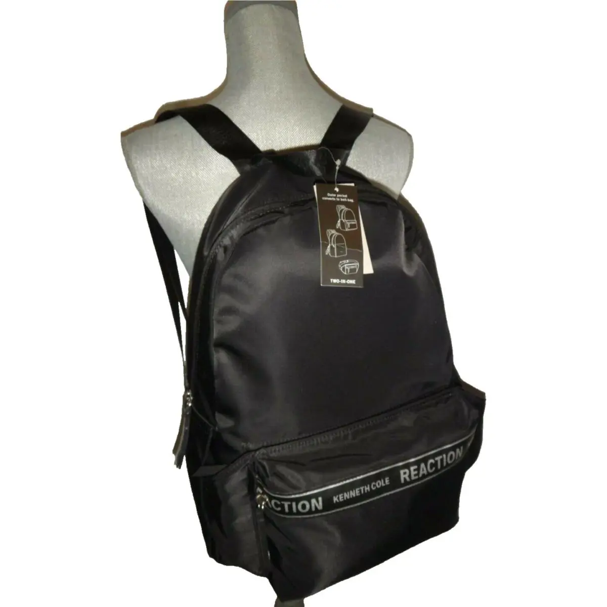 Kenneth Cole Reaction 2 in 1 Black Backpack Outer Pocket Converts to Belt Bag
