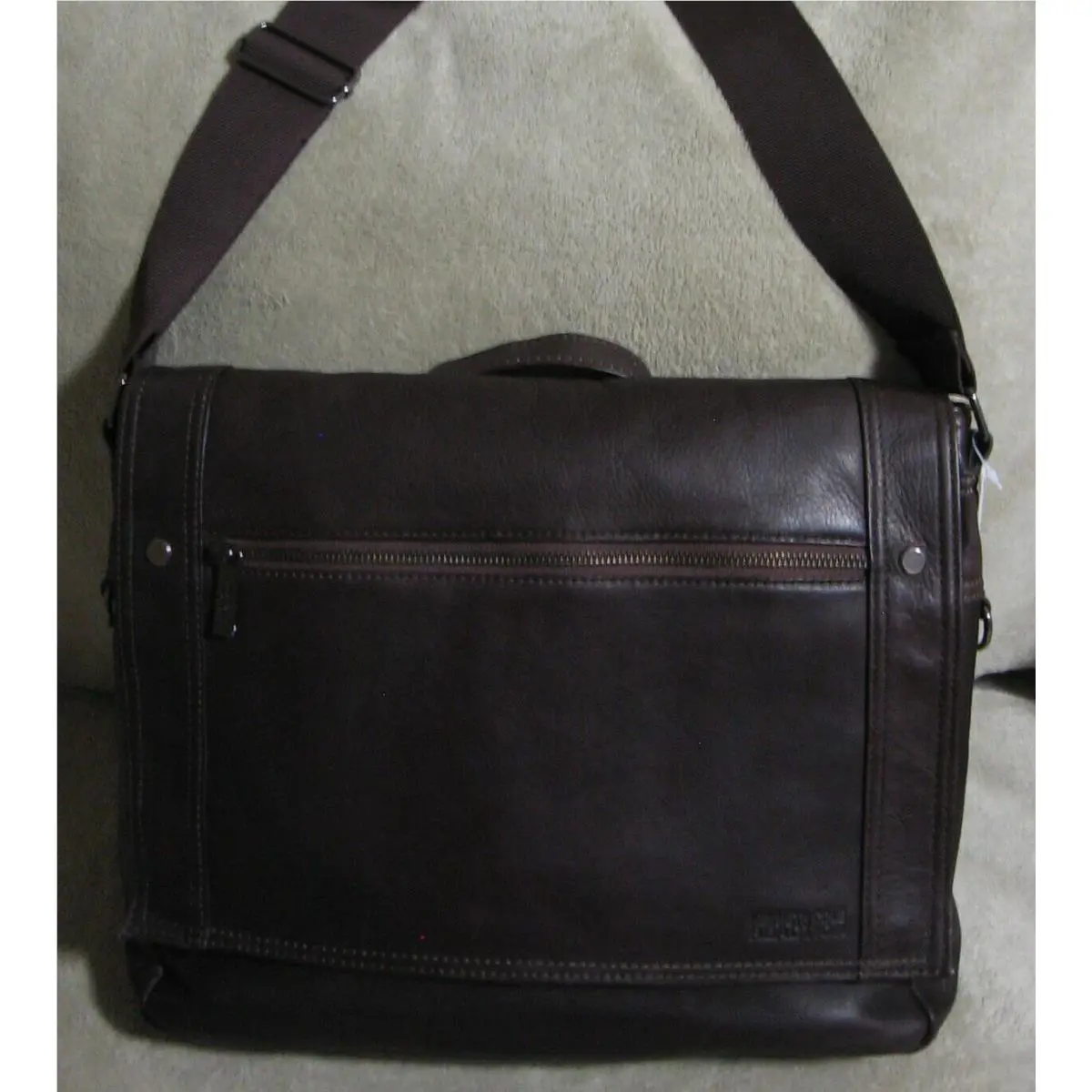 Dark Brown Leather Laptop Briefcase Portfolio Messenger Bag by Kenneth Cole