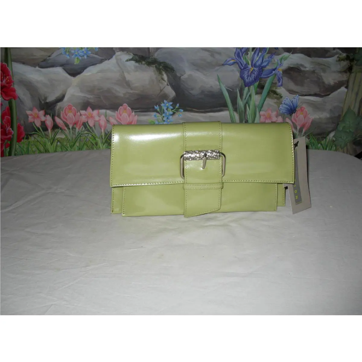 Kenneth Cole Celery Green Patent Rhinestones Handbag Evening Bag