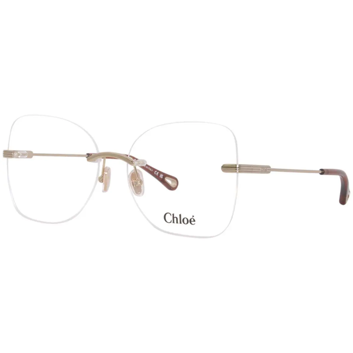 Chloe CH0136O 002 Eyeglasses Frame Women`s Gold Rimless Butterfly Shape 57mm