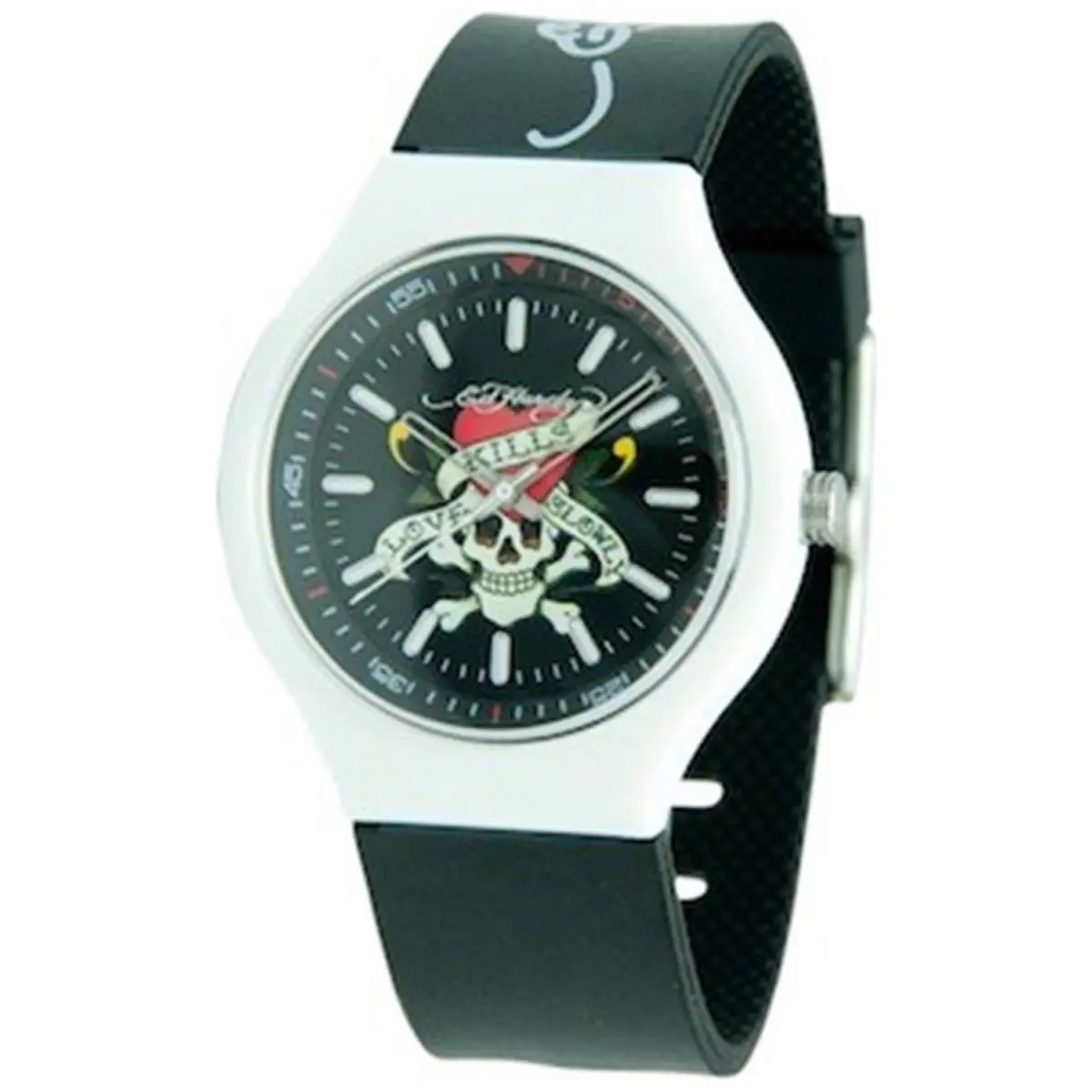 Black Silicone Strap Watch - Skull by Ed Hardy