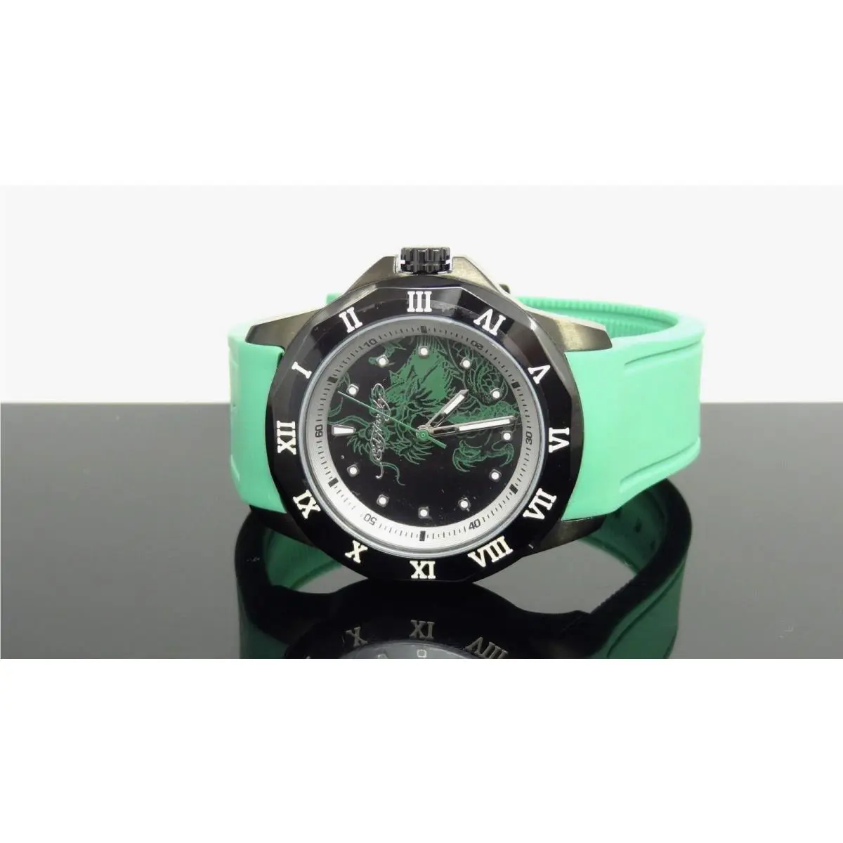 316L Rubber Band Black Dial Stainless Steel Watch by Ed Hardy