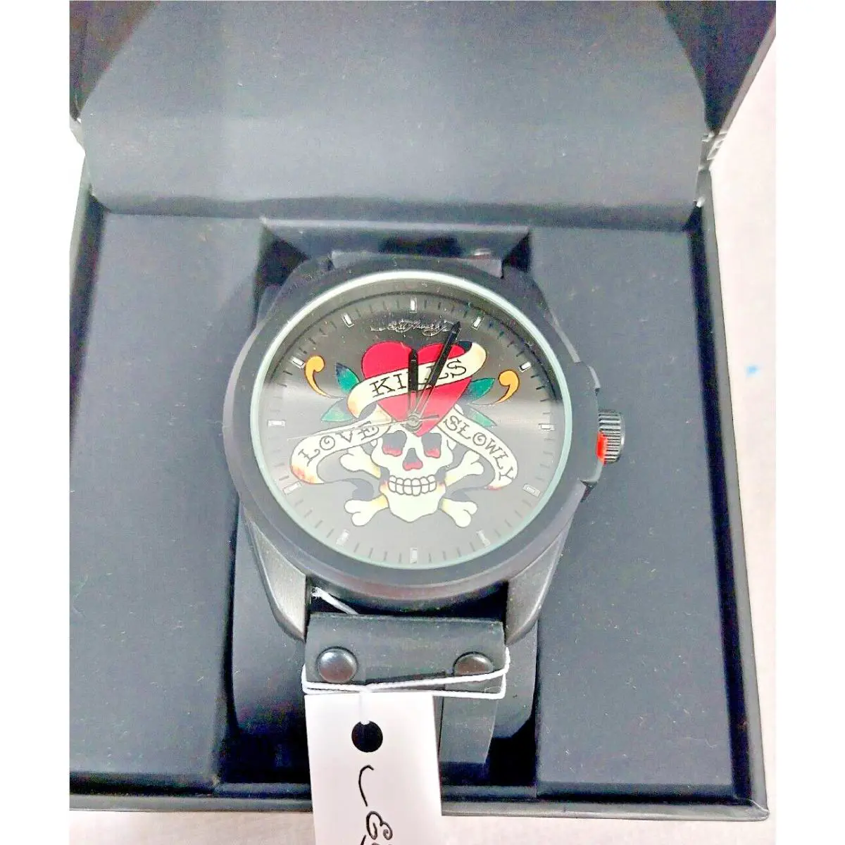 Love Kills Slowly Quartz Watch Black Silicon Band Skull Heart Unisex by Ed Hardy