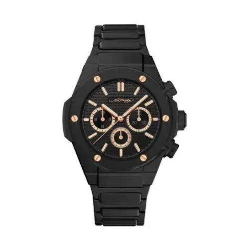 Mens  Black Gold Metal Band Stainless Steel Watch 55mm Boat by Ed Hardy