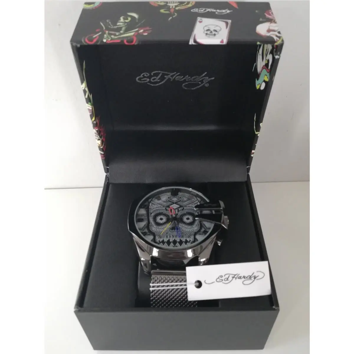 Men s Skullface Watch Black Aluminum Strap by Ed Hardy