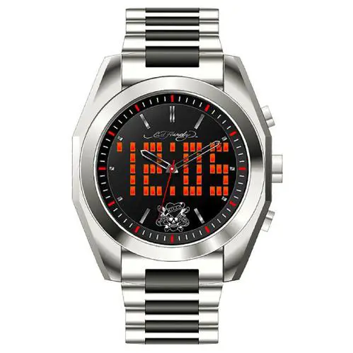 ED Hardy Silk Analog Digital Steel Watch Led Black Skull Tattoo by Ed Hardy