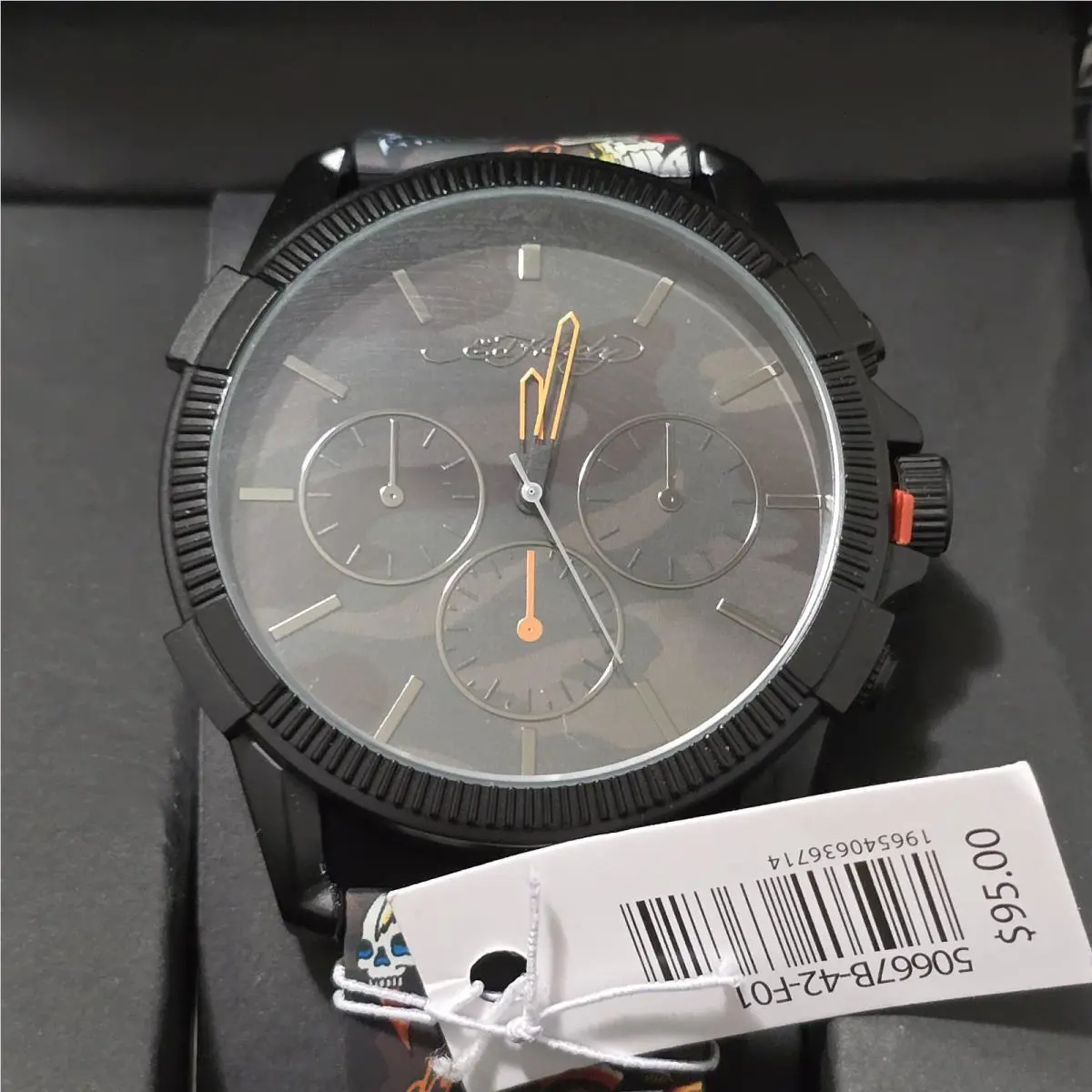 Mens ED Hardy Black/green Camo Face/black Tattoo Silicone Band Watch by Ed Hardy