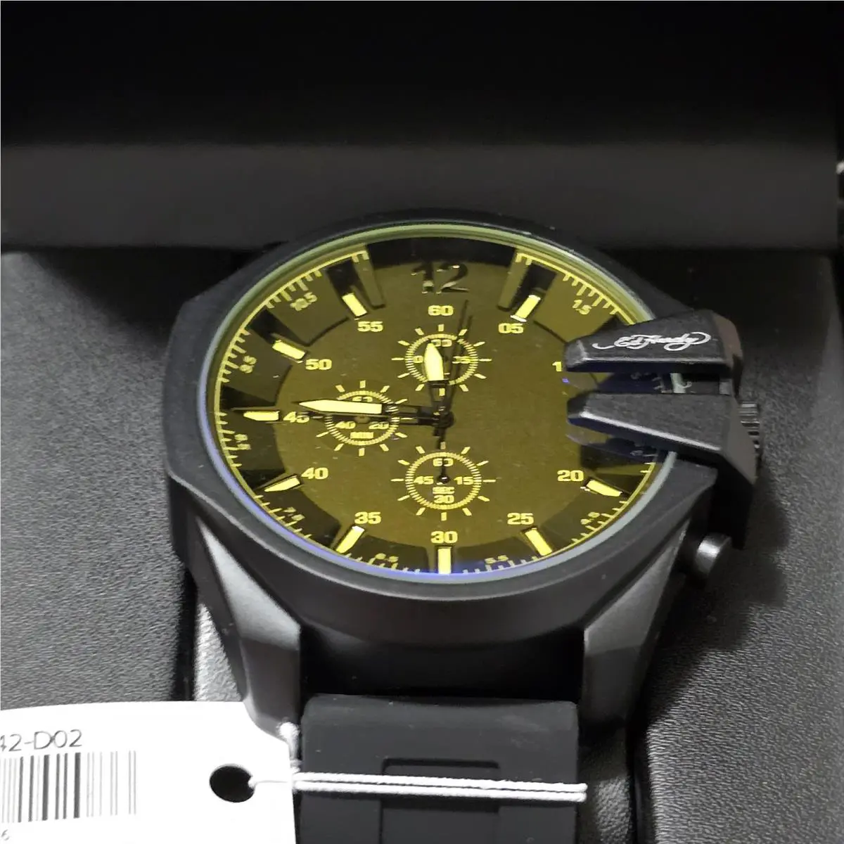 Ed Hardy Men`s Black Silicone Strap Watch 53mm