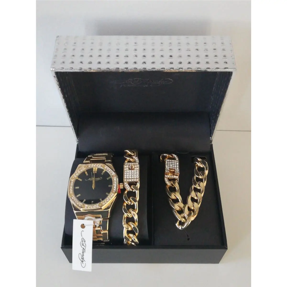 Men s Watch 42mm Golden Bracelet /stainless Steel Necklace Gift Set by Ed Hardy