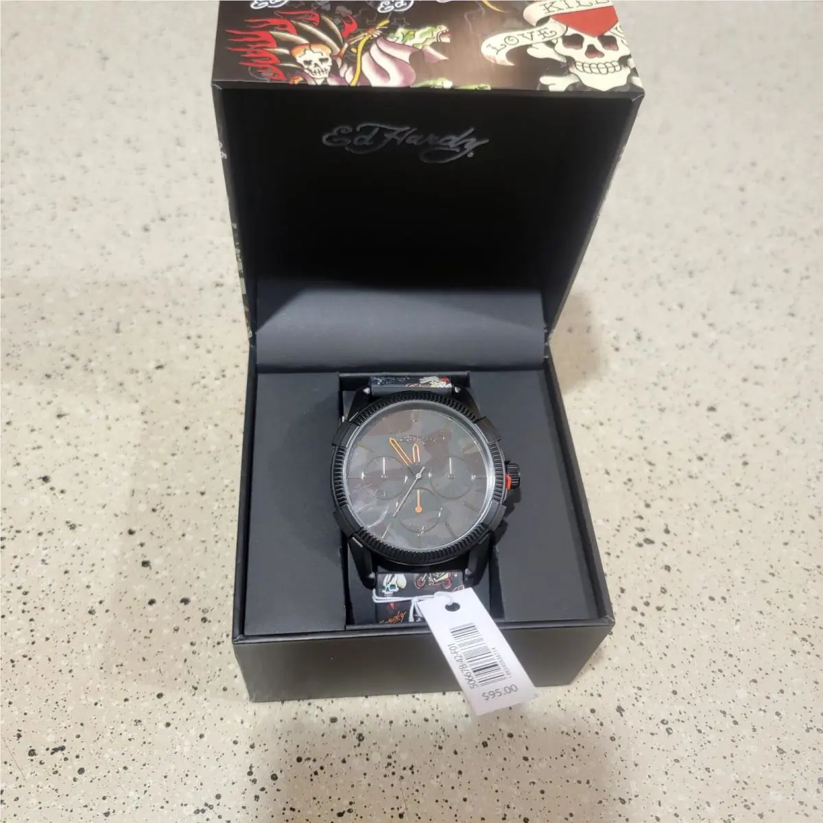 Mens ED Hardy Black/green Camo Face/black Tattoo Silicone Band Watch by Ed Hardy