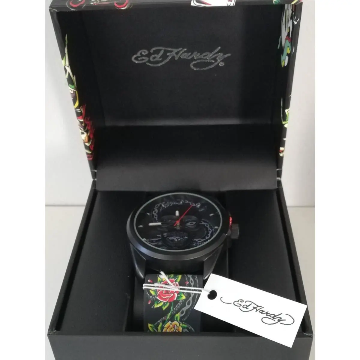 Men s Black Skullface Watch by Ed Hardy